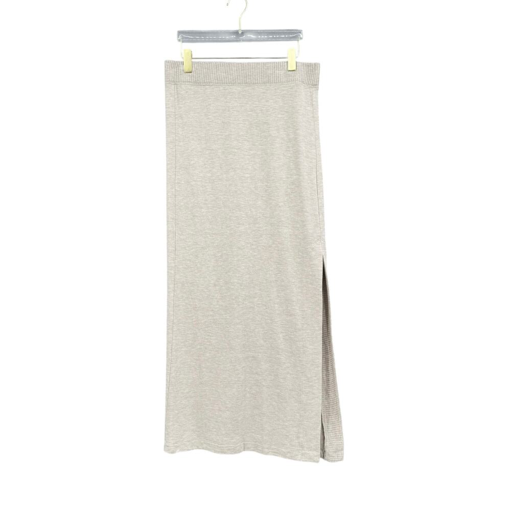 Splendid Soft Knit Thick Elastic Waist Tan Flowy Skirt With Slit